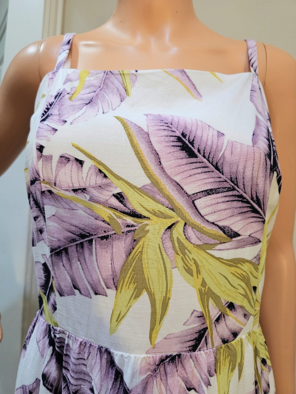 LOFT Tiered Paradise Tropical Print Sundress in White, Lilac & Olive